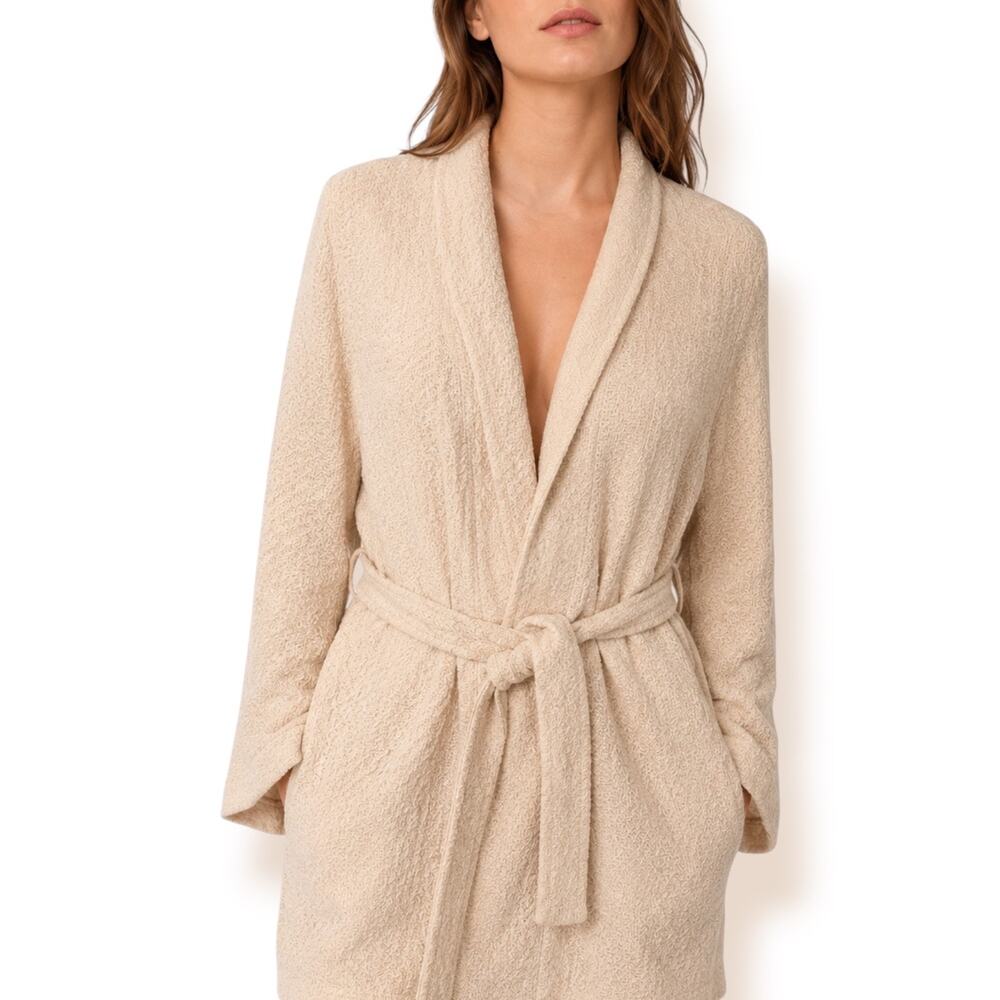 Massimo Dutti Linen Blend Textured Belted Cardigan Sweater Small Knit Minimalist